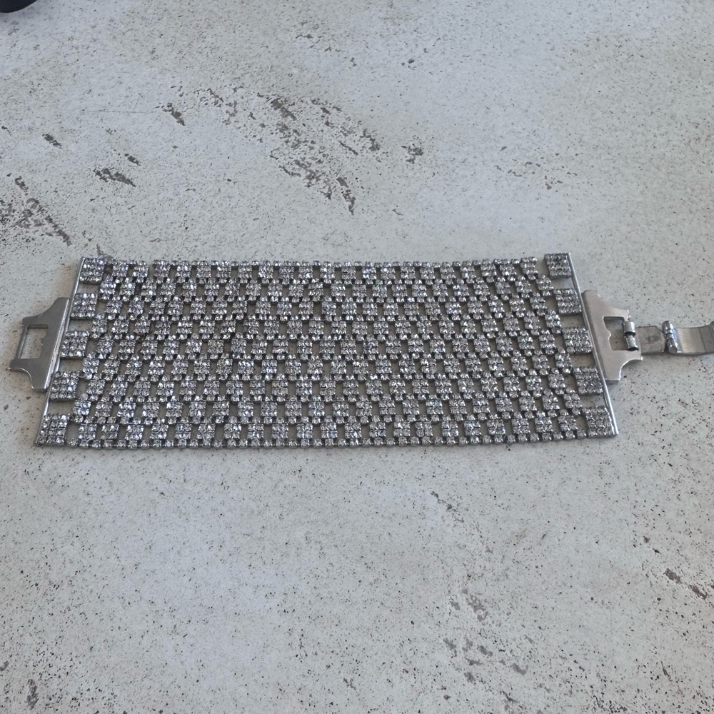 Cache Rhinestone Mesh Silver Bracelet